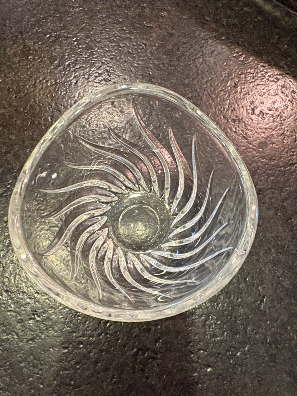 Clear Glass Decorative Bowl with Spiral Cut Design